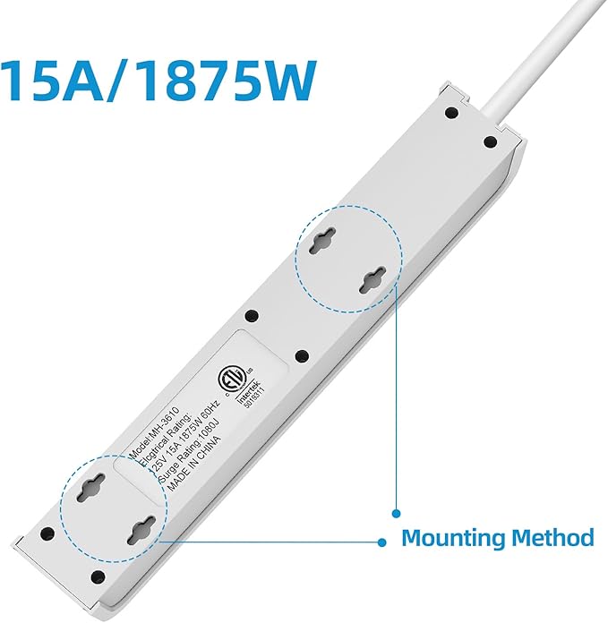 TiFFCOFiO Surge Protector Power Strip, 4 Feet Extension Cord, 600 Joules Surge Protection, Multiple Protection 6 Outlet Strip, 14 AWG Cord, 15A/1875W, ETL Listed
