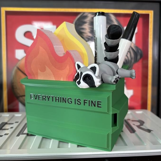 Infmetry Funny Garbage Can Fire Pen Holder with 300 Sticky Notes – Cute Desk Organizer for Office, White Elephant Gag Gift for Coworkers, Men, Women – Unique Office Supplies & Decor