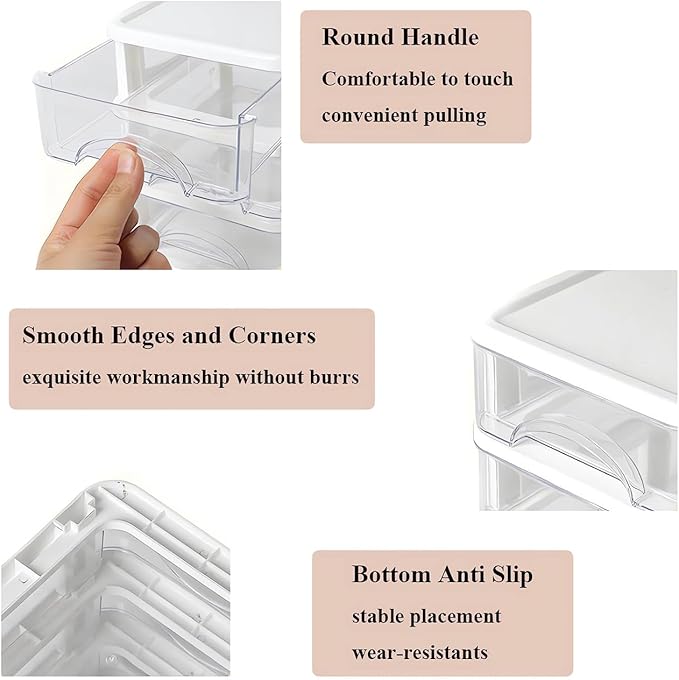 Plastic Desktop Drawer Organizer, Small Clear 4-Tier Storage Drawers, Mini Desk Organizer for Office Stationery Makeup Vanity Supplies