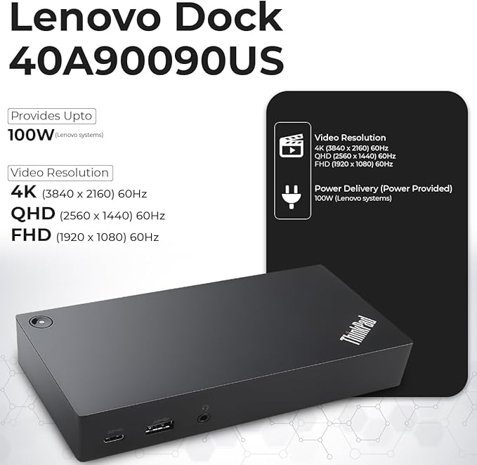 40A90090US Dock Dual Monitor Bundle with 90W AC Adapter + Microfiber Cloth (Renewed)