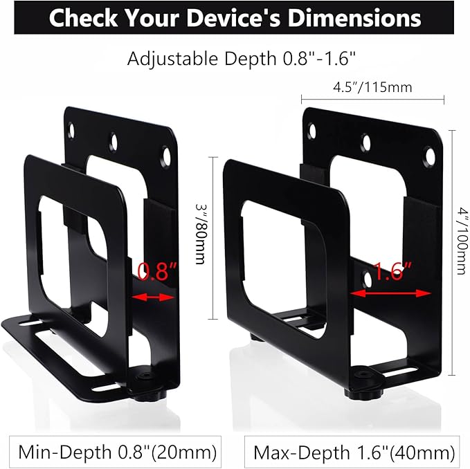 Cable Box Mount Modem Mount Adjustable Wall Mount for Small and Narrow Devices Like Cable Boxes, Modems,DVD Players, Beelink, Mini PC, Apple TV, Mac mini,Roku and More(Black-Narrow)