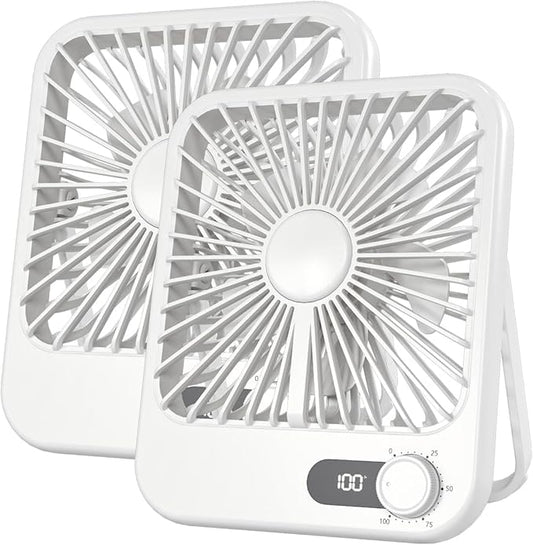 2 Pack Portable Travel Fan 5000mAh, 20 Hours Battery Life 6.8" Small Criuse Fan with 100 Speed,Digital Display, Rechargeable Battery Operated Quiet Personal Fan for Desk Office Bedroom Outdoor