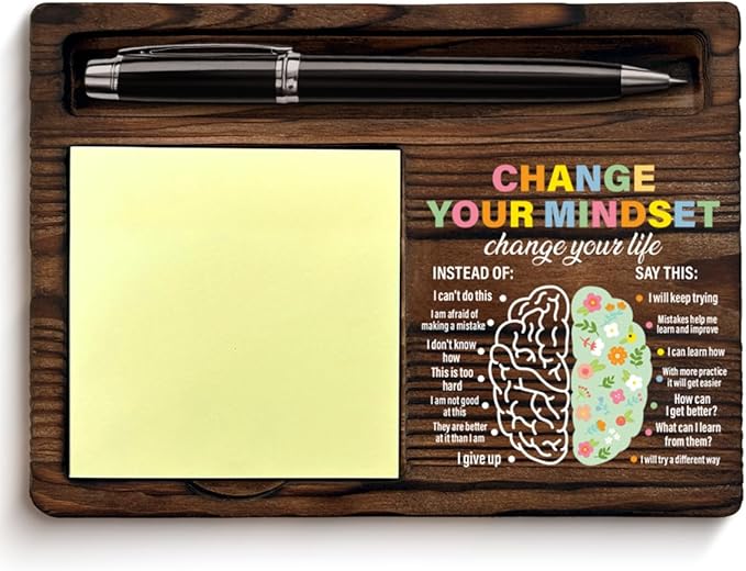 Inspirational Growth Mindset Sticky Note Holder Mental Health Gifts Change Your Mindset Post It Note Dispenser for Therapy Office Desk Decor