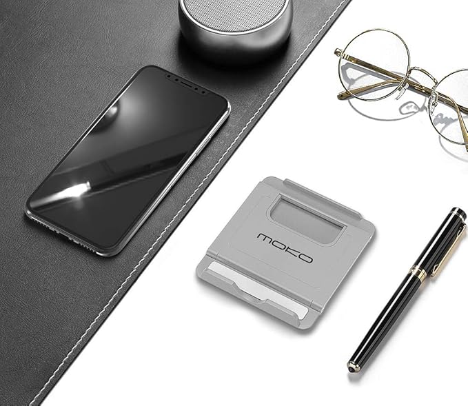 MoKo Phone/Tablet Stand, Foldable Tablet Holder Compatible with iPhone 17/17 Air/17 Pro/17 Pro Max, iPhone 16/Pro/Pro Max/Plus, iPhone 15/Pro/Pro Max/Plus, iPhone 14/Pro/Pro Max/Plus, Gray