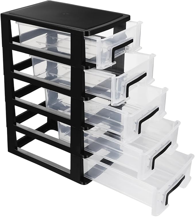 Cabilock 5 Tier Plastic Storage Drawers Multifunctional Drawer Type Storage Cabinet Portable Organizer for Office Home Desktop Sundries Holder Clear Design