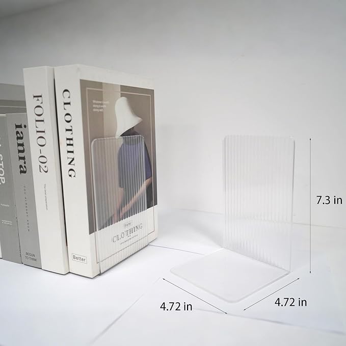 Book Ends for Shelves 8 Pcs Acrylic Bookends Clear Unique Rippled Pattern Book Holder Stand for Heavy Books Home Office School Organizer and Desktop Decorative