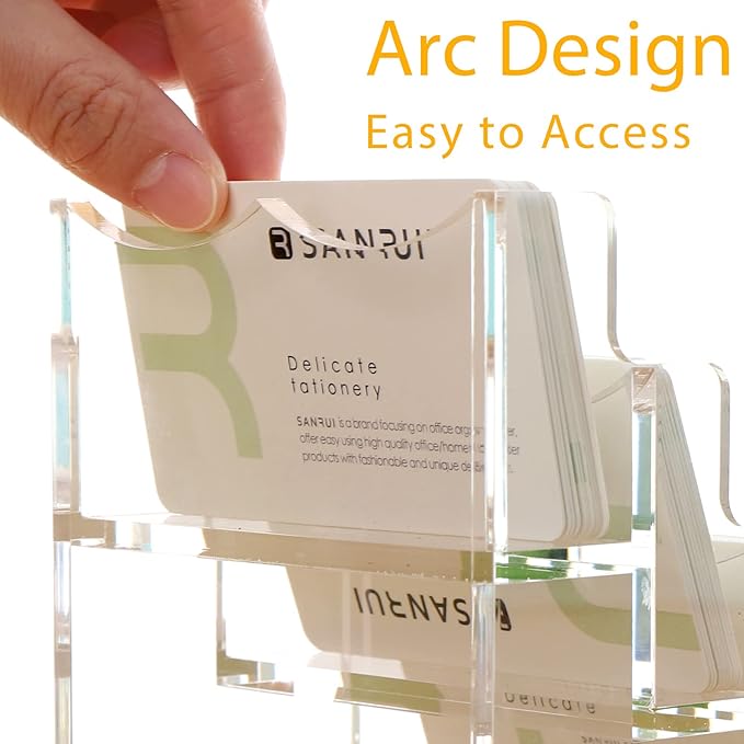 SANRUI Acrylic Business Card Holder for Desk, Horizontal Clear Name Card Display Stand Desktop Display Stand for Business Cards, Business Card Organizer, Perfect for Offices & Professionals 3 Slots