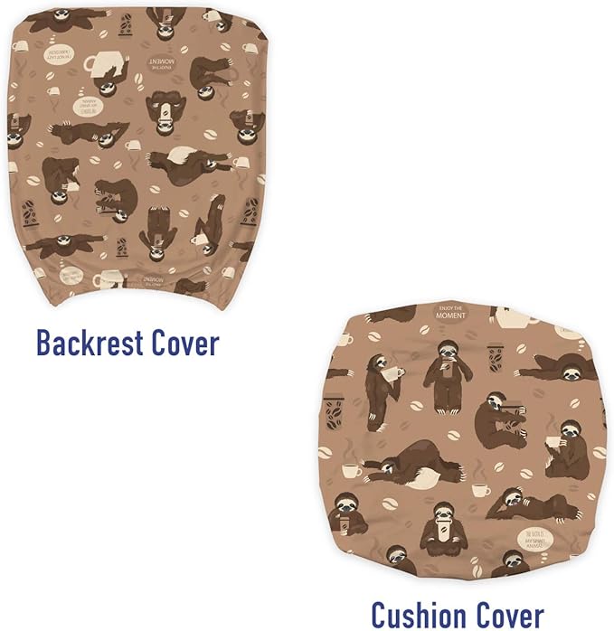 Ambesonne Funny Sloth Office Chair Slipcover, Morning Coffee Hugging Lazy Animal Various Postures Animal, Protective Stretch Decorative Fabric Cover, Standard Size, Umber Beige
