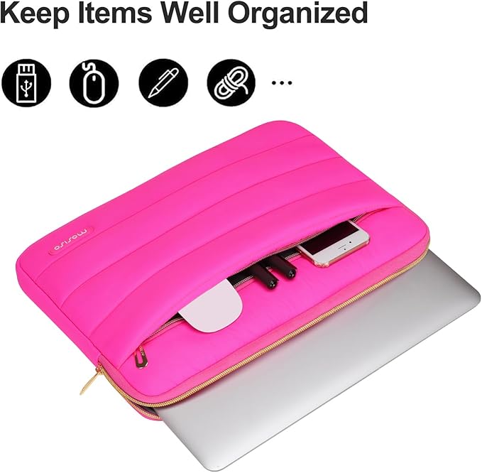 MOSISO Laptop Case 13.3 inch,13-13.3 inch Puffy Laptop Sleeve Compatible with MacBook Air 13.6 M5 M4 M3 M2 M1/Neo/Pro 13/14,HP Dell ASUS Lenovo,Polyester Horizontal Bag with Small Case, Rose Red