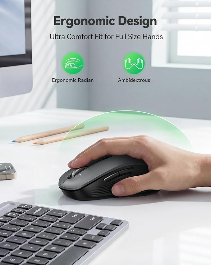 TECKNET Rechargeable Bluetooth Mouse, [ USB + BT5.0 + BT3.0 ] Wireless Mouse, Ergonomic 4-Way Scroll Wheel Computer Mice, 6-Level 4800 DPI Silent Mice, Multi-Device for Computer/Laptop/MacBook (Iron)