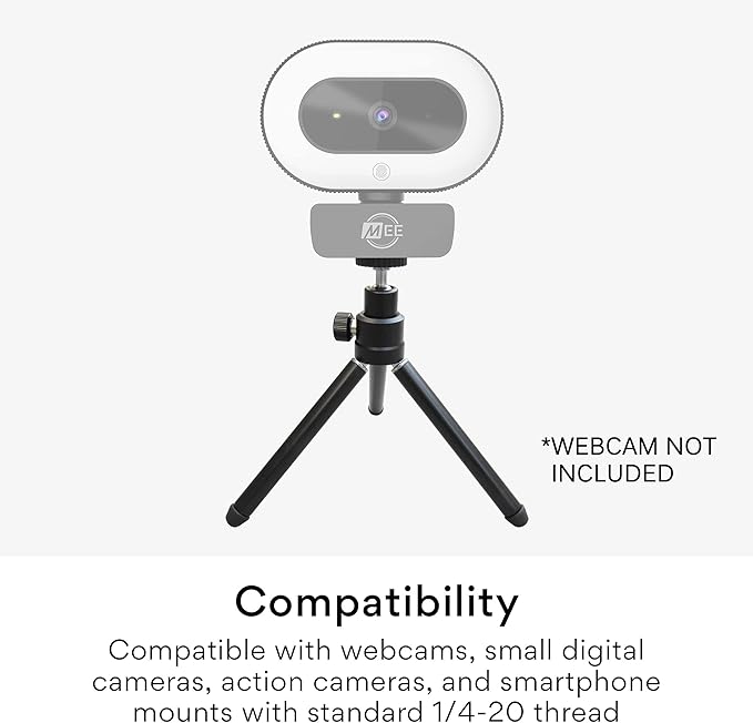 MEE Audio Lightweight Mini Tripod for Webcams and Small Cameras for Video Conference; Flexible, Portable, Compact Web Cam Desk Tabletop Travel Mount Stand for Logitech Webcam C920 C925 C920s C922
