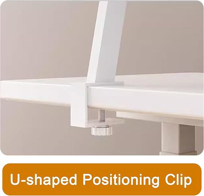 Clamp on Desk Shelf, Desktop Extender Klemmbares Schreibtisch Organizer Regal Adjustable Floating Desks Shelf for Office, Dorm, Home Desk Organization (White-with Reading Stand, 31.5x7.8in/80x20cm)