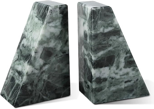 Karibiber Marble Bookends for Heavy Books, Decorative Bookends for Shelves, Green Stone Book Ends, Heavy-Duty Book Ends for Hardback Book & Cookbooks, Unique Book Stopper & Holder, Set of 2