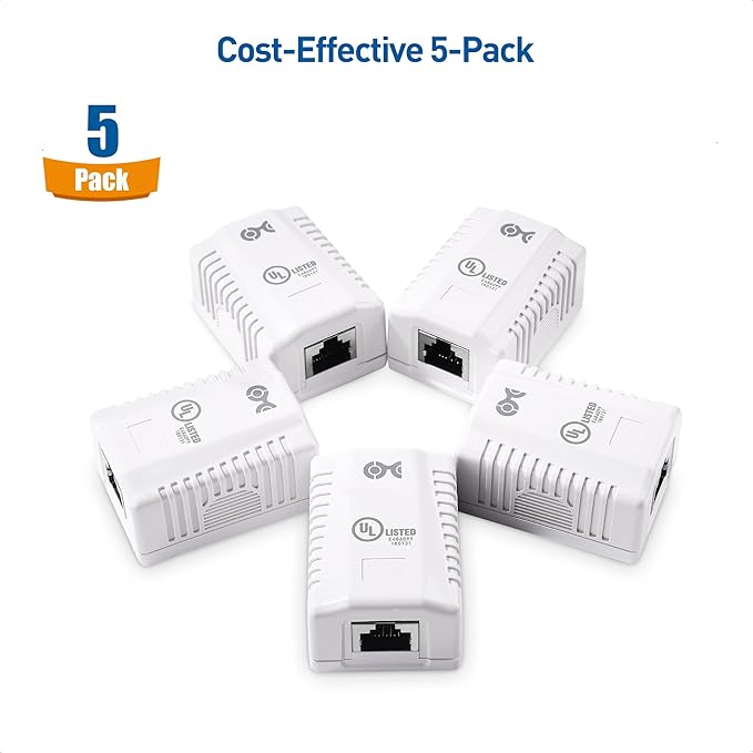 [UL Listed] Cable Matters 5-Pack Shielded Cat6A Surface Mount Box (Shielded Ethernet Surface Mount Box) in White