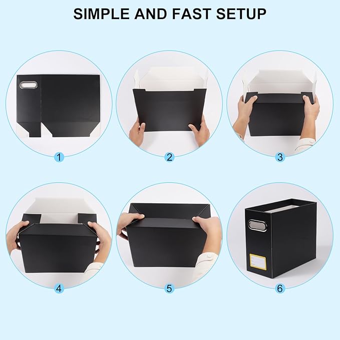Collapsible File Organizer Box with Handle,12.20x5.11x9.84Inches, Filing Organizer for Home or Office, Small Portable File Box (2 Packs, Black-Yellow)
