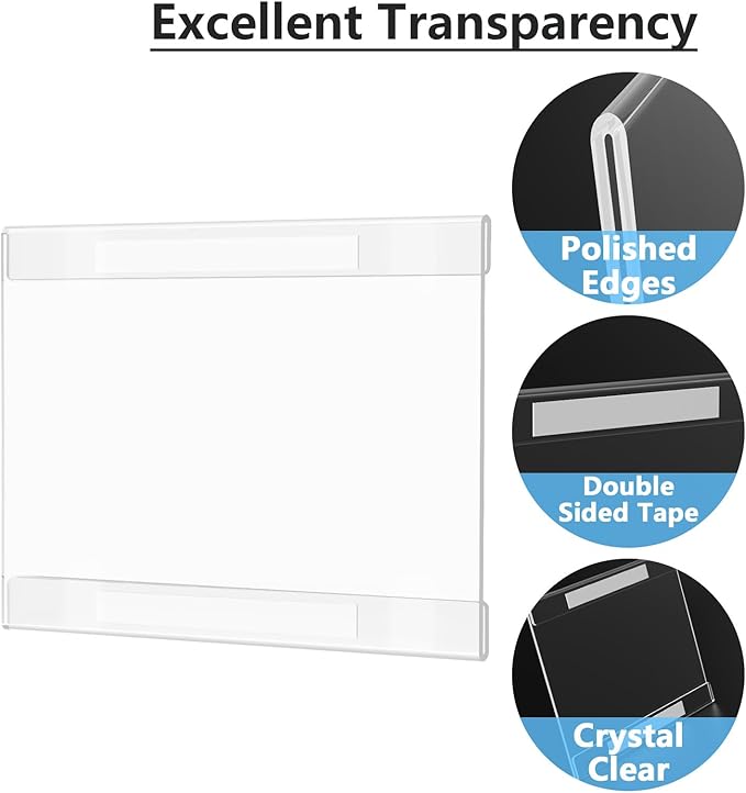 MaxGear Acrylic Sign Holder 8.5x11 with Double Sided Tape, 12 Pack Clear Plastic Door Wall Mount Sign Holder, Document Flyer Poster Paper Acrylic Wall Frame for Office, Home, Store, Restaurant