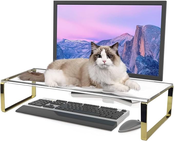 Keyboard Cat Protector - 20" Large Monitor Stand 2 in 1 Clear Acrylic Keyboard Cover Long Acrylic Monitor Stand Keyboard Protective Cover