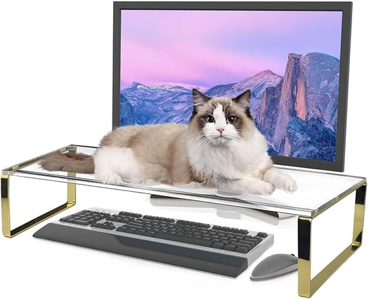 Keyboard Cat Protector - 20" Large Monitor Stand 2 in 1 Clear Acrylic Keyboard Cover Long Acrylic Monitor Stand Keyboard Protective Cover