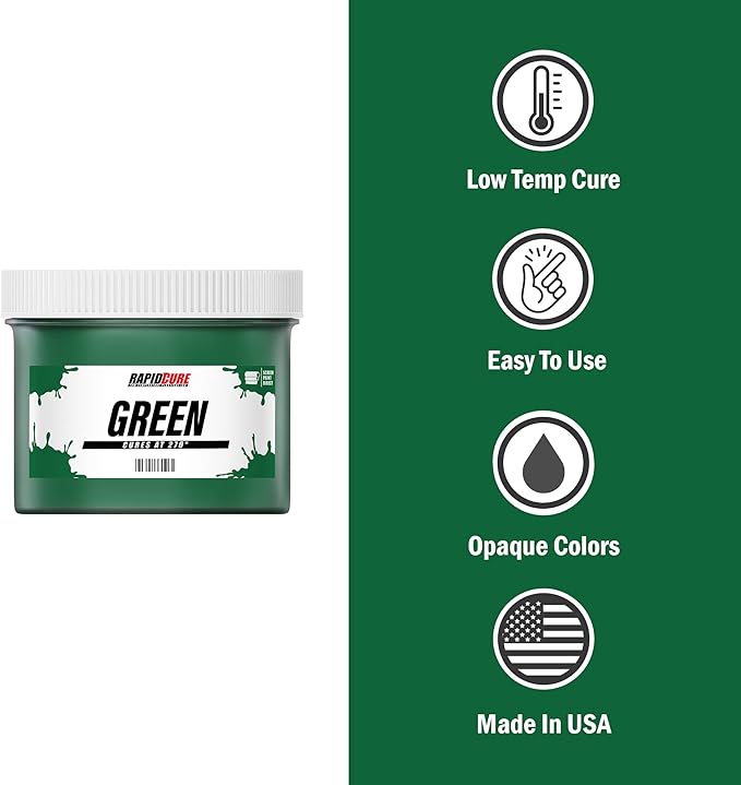 Rapid Cure® Screen Printing Ink Green (8oz.) - Plastisol Ink for Screen Printing, Fast Curing Fabric Paint - Screen Print Direct®, USA Made