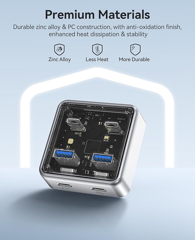 ORICO 10Gbps USB C Hub, 4-Port Zinc Alloy USB 3.2 Splitter with 2 USB-A & 2 USB-C Ports, High-Speed Data Extender for Laptops, PCs, Desktops, and More (3.28Ft)