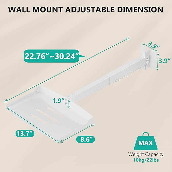 WALI Projector Ceiling Mount Tray, Height Adjustable Wall Mount Holder for Projectors, Hidden Cable Management, Fits Projectors up to 22lbs, 13.7" x 8.6" Platform, White (PM-005-W)