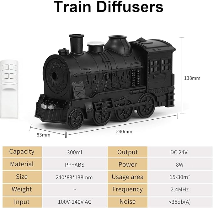 Mother's Day Train Humidifier 300ml, Dual Mist Outlets Cool Mist Diffuser with 2/8H Timer, for Aromatherapy & Air Humidity, Desktop Decor(Black)