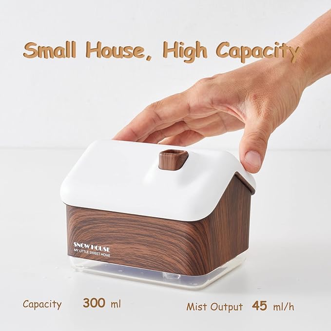 Mini Cabin Humidifier,House Shape, Cute Personal Small Humidifier with adjustable Cool Mist Mode,7 Color Light for office Desktop,Plant Home Indoor Room Baby Bedroom Super Quiet Christmas Gift
