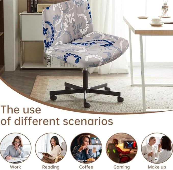 Levoberg Armless Criss Cross Office Desk Chair Cover Slipcovers Printed Vanity Desk Chair Covers Armless Cross Legged Wide Chair Covers Accent Mid Back Wide Swivel Task Chair Protector #12