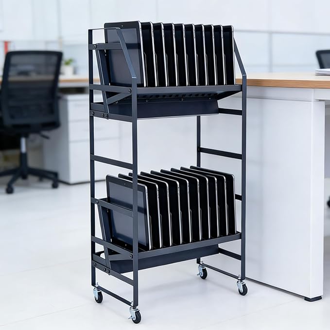 20 Slot Laptop Charging Cart Mobile Open Storage Rack with 4 Removable Wheels, Fits Laptops, Tablets, Ipads for Classrooms, Libraries, Office Desks