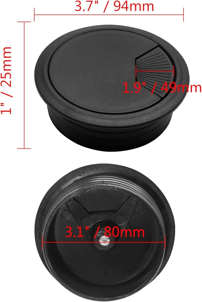 5Pcs 2-3/8" / 60mm Computer Desk Grommet, Plastic Round Desk Grommet Hole Wire Cover Organizer, Black