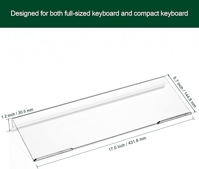 Computer Keyboard Stand Holder - Ergonomic Acrylic Keyboard Stand for Desktop Comfortable Keyboard Tray Riser with Silicone Anti-Slip Strip for Home School Office Desk Accessory, Clear