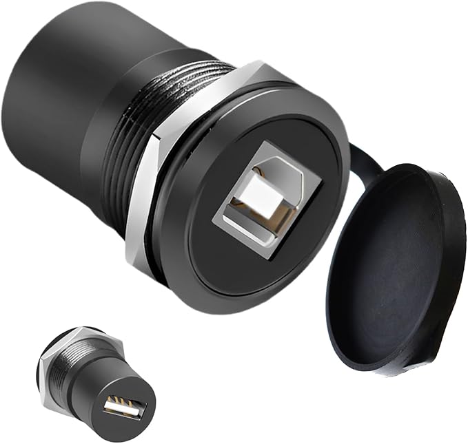 USB B to A Panel Mount Adapter - Solderless USB 2.0 Female Connector, Threaded Fixed USB Type B to A Conversion for Printers & Scanners