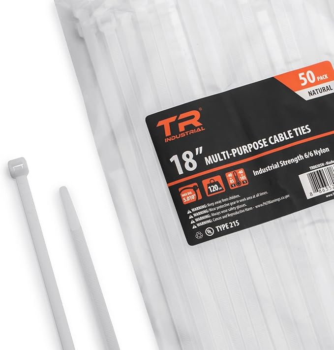 TR Industrial Multi-Purpose Natural Cable Ties, 18 inches, 50 Pack