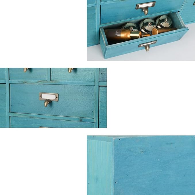 12 Drawers Apothecary Cabinet with Drawers Tabletop Apothecary Drawers Library Card Catalog Cabinet Medicine Cabinets Wood Desk Organizer Wooden Storage Box (Blue)
