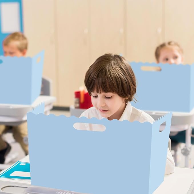 Whaline 24 Pcs Student Desk Privacy Boards Blue Classroom Desk Divider Shield Privacy Panel Folders Screen Partition for School Teacher Student Test Supplies