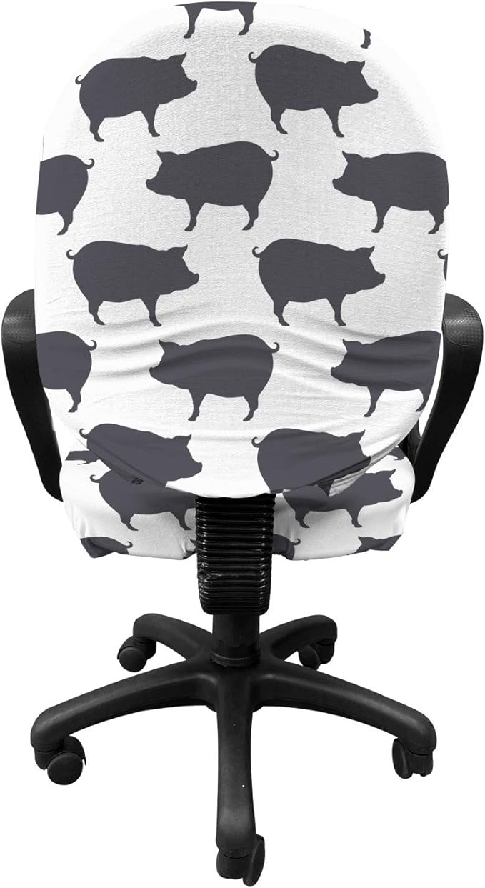 Ambesonne Pig Office Chair Slipcover, Continuous Pig Animal Silhouette Pattern Domestic Mammal Husbandry Concept, Protective Stretch Decorative Fabric Cover, Standard Size, Grey and White