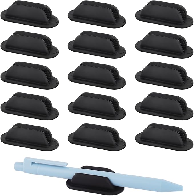 ZUFECY 15-Pack Rubber Pen Holder, Adhesive Silicone Pencil Holder for Desk and Wall, Pen Holder for Clipboard, Classroom Supplies for Desk Orgnazation
