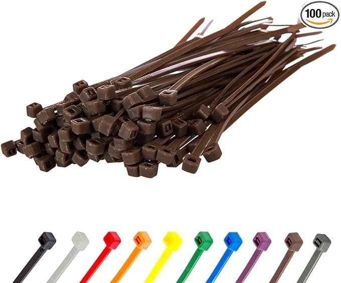 GTSE 4 Inch Brown Zip Ties, 100 Pack, 18lb Strength, UV Resistant Nylon Small Cable Ties, Self-Locking 4" Tie Wraps