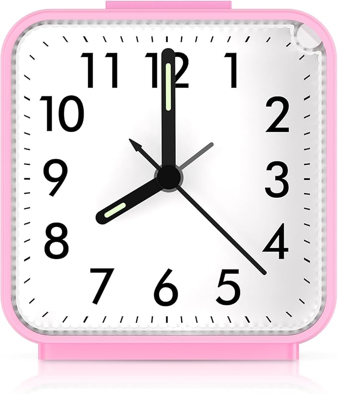 AMIR Analog Alarm Clock, Silent Non Ticking Small Clock, Travel Alarm Clock with Snooze & Light, Ascending Beep Sounds, Battery Operated Loud Alarm Clock