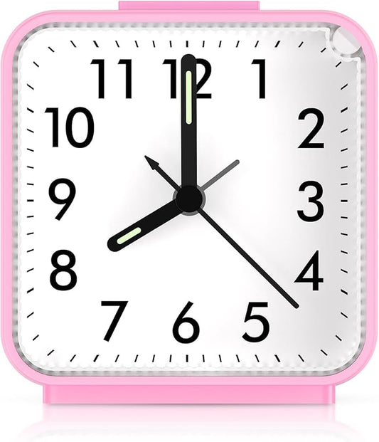 AMIR Analog Alarm Clock, Silent Non Ticking Small Clock, Travel Alarm Clock with Snooze & Light, Ascending Beep Sounds, Battery Operated Loud Alarm Clock