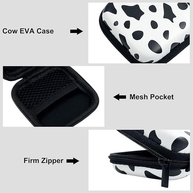 Earbud Case Headphone Organizer Ear Bud Case Portable EVA Carrying Box Storage Bag with Carabiner for AirPods Beats Bose Galaxy Buds 4/3/FE Data Cable Storage (Cow)