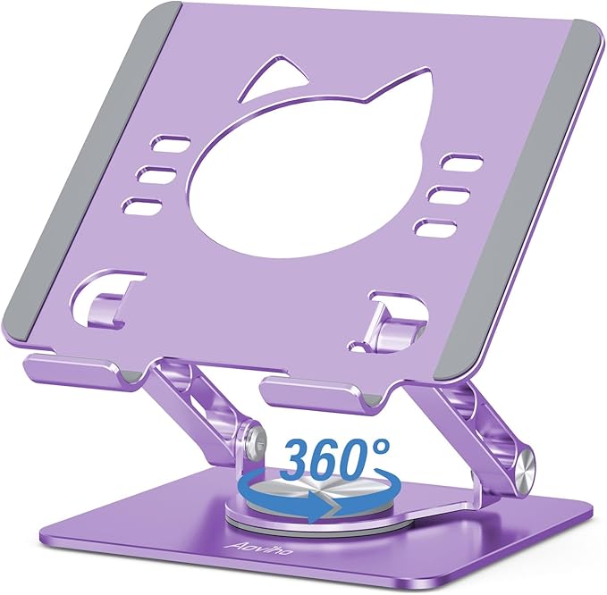 Aoviho Tablet Stand 360° Rotating Aluminum Holder - Adjustable, Portable & Foldable Monitors Stand for iPads, Compatible with 4-13.3" Tablets, Purple