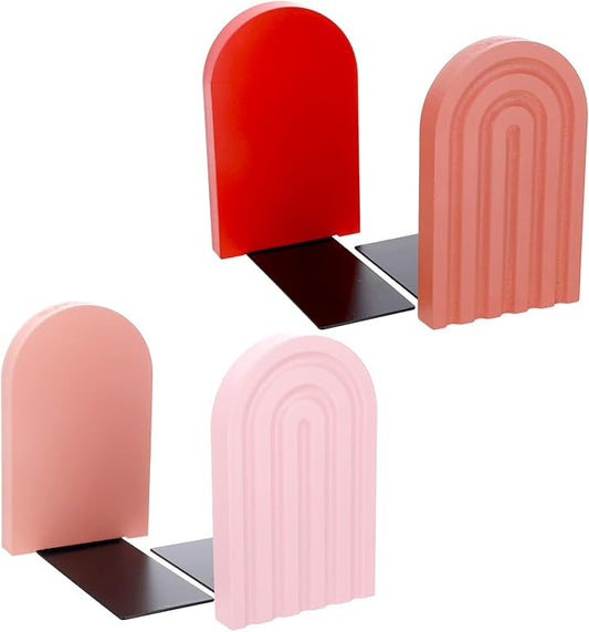 4Pcs Boho Arch Wooden Rainbow Bookends, Cute Book Ends for Shelves, Non Skid Wood Bookends for Kids, Colorful Book Holder Stand Stoppers for Heavy Books Home Office Back to School Library Kitchen