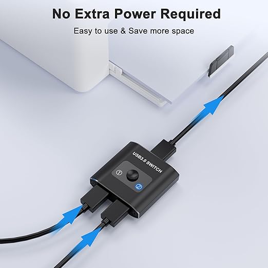 USB 3.0 Switch, Bi-Directional USB Switcher 2 in 1 Out/1 in 2 Out, Aluminum USB Switch 2 Computers Share 1 Device for Printer, Mouse, Keyboard, with 2 USB 3.0 Cables