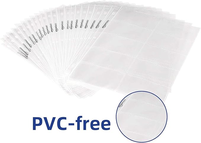 Amazon Basics Plastic Business Card Holder Sleeves for 3-Ring Binder, Transparent, 25-Pack