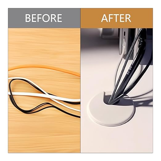 Litoexpe 2 Pcs White Desk Cord Grommets 1-3/8 Inch, Plastic Grommet Cable Hole Cover for Office Equipment, Computer Desk Wires