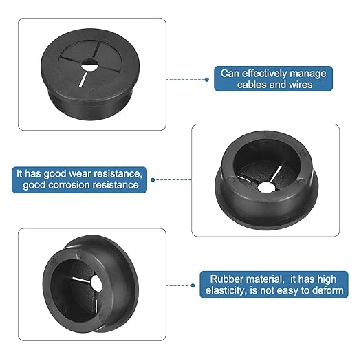 uxcell 6 Pcs Cable Cord Grommet, 1-1/8 Inch (28mm) Desk Grommet Flexible Rubber Grommets Wire Hole Cover Pass Through for Office Computer Desk Wire Organizer, Black