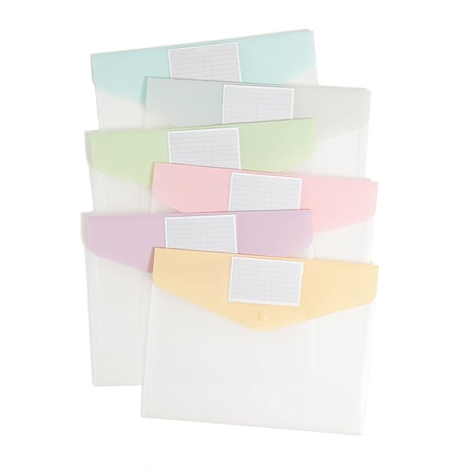 Smead Poly Document Holders, Snap Closure, Side Load, Letter Size, Pastel Colors, 6 per Pack (89688)