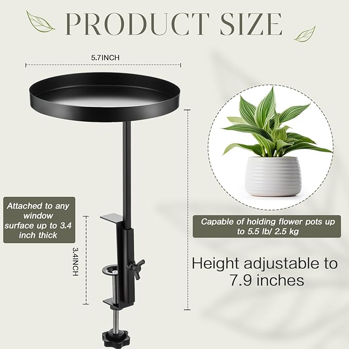 Teenyyou 1 Pcs Window Sill Plant Shelf 5.7''D x 12.4''H Adjustable Window Shelf Windowsill Clamp Tray for Indoor Plants Metal Windowsill Extension Tray Planter Floating Shelves for Indoor Outdoor