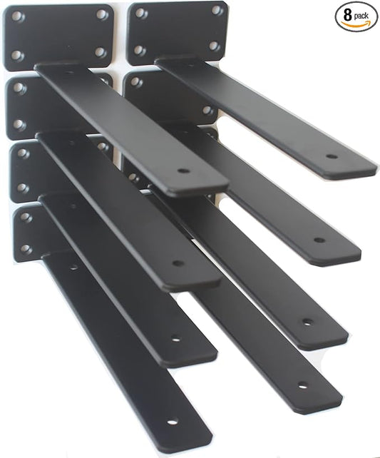 8 Pack - 11 inch Black Hidden L Shelf Bracket (1/5 Inch Thicked) Iron Floating Shelf Brackets Rustic Industrial Metal Brackets for Shelf Support